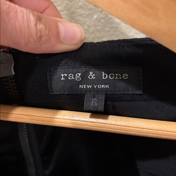 Rag & Bone Black Mini Dress with Cap Sleeves it's wool and has leather outlines - Picture 5 of 12